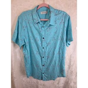 Departwest Mens Short Sleeve Button Down Shirt Turquoise Pink Triangle DW008CA L